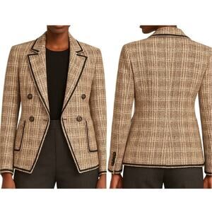 Veronica Beard Theron Tweed Plaid Double Breasted Blazer Gold Buttons Size 2